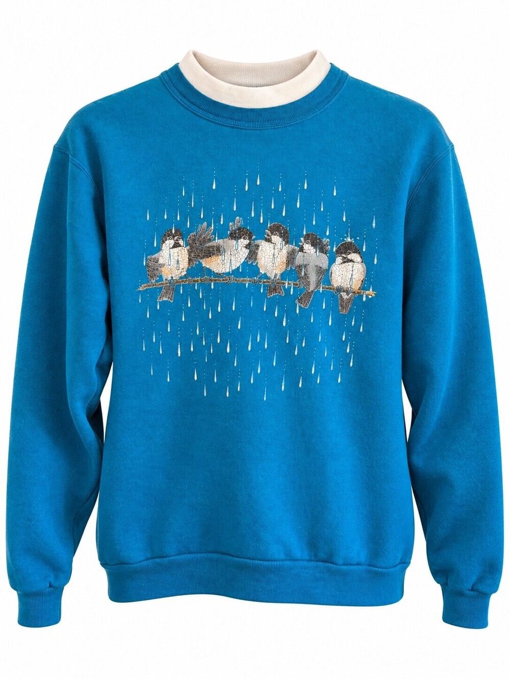 Morning Sun Whitten Blue Crewneck Sweatshirt with Bird Design Small